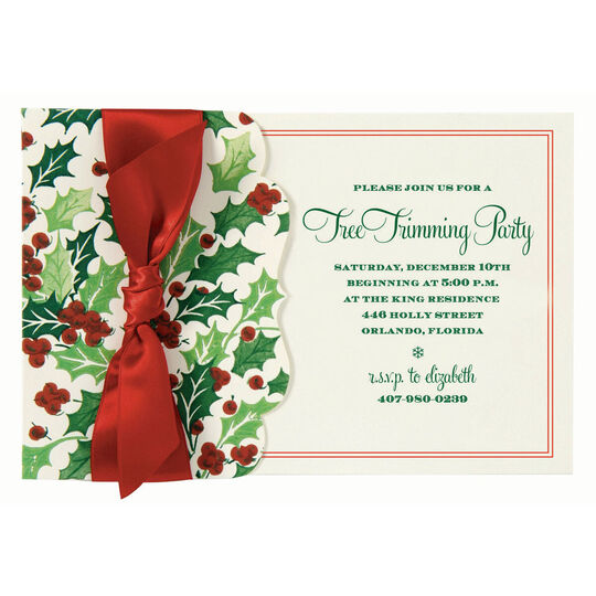 Holly and Berries Die-cut Side Pocket  Invitations